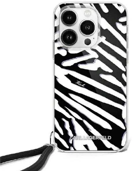 Karl Lagerfeld KLHCP16SHZBPKCCK Apple iPhone 16 6.1″ juodos spalvos kietas dėklas IML Zebra Pattern & Cord
