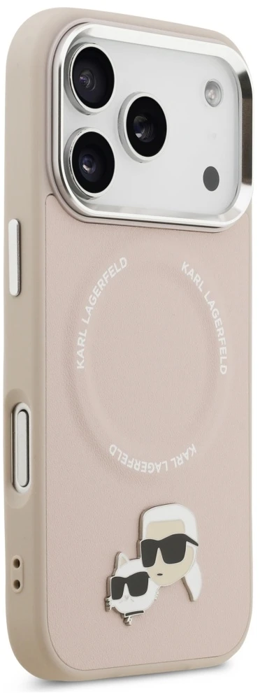 Karl Lagerfeld Karl & Choupette Pins MagSafe dėklas Apple iPhone 17 Pro rožinės spalvos