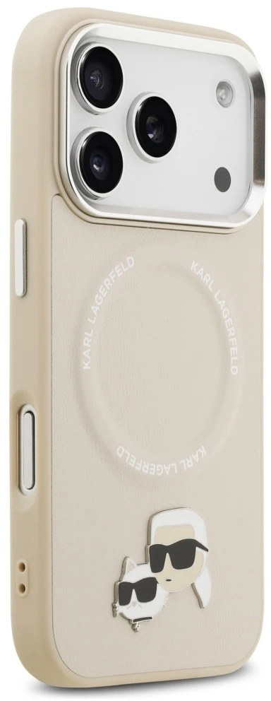 Karl Lagerfeld Karl & Choupette Pins MagSafe dėklas, skirtas iPhone 17 Pro Max, smėlio spalvos
