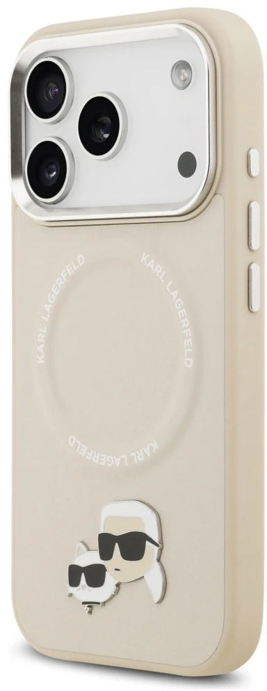Karl Lagerfeld Karl & Choupette Pins MagSafe dėklas, skirtas iPhone 17 Pro Max, smėlio spalvos