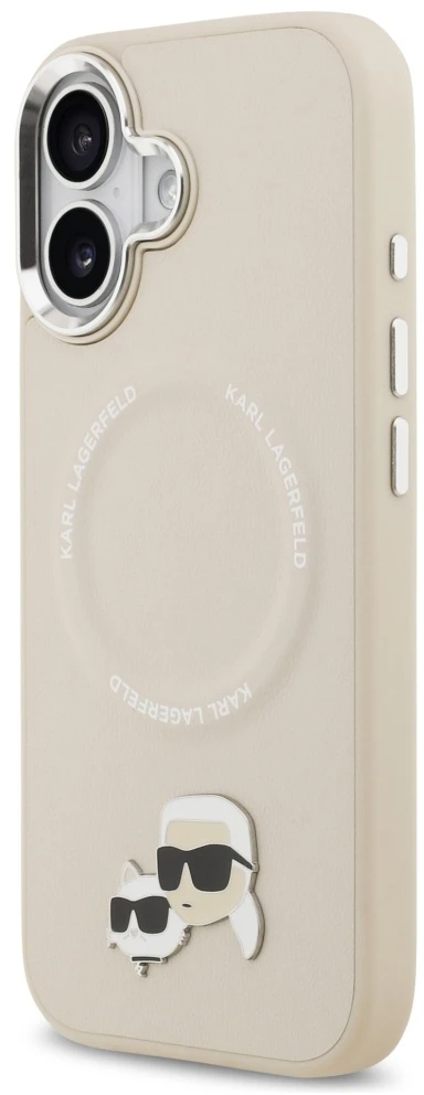 Karl Lagerfeld Karl & Choupette Pins MagSafe dėklas, skirtas iPhone 17, smėlio spalvos