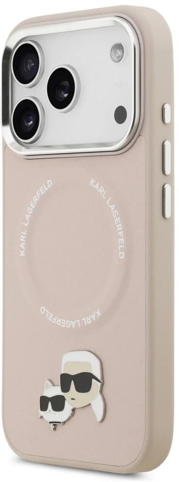 Karl Lagerfeld Karl & Choupette Pins MagSafe dėklas Apple iPhone 17 Pro rožinės spalvos