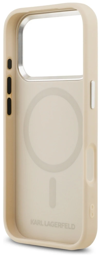Karl Lagerfeld Karl & Choupette Pins MagSafe dėklas, skirtas iPhone 17 Pro, smėlio spalvos