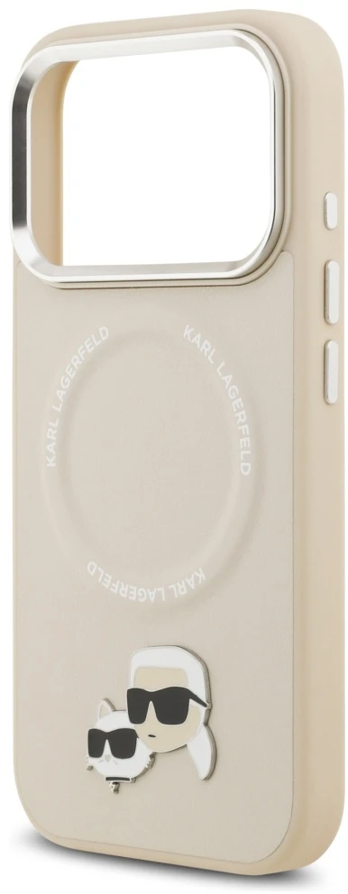 Karl Lagerfeld Karl & Choupette Pins MagSafe dėklas, skirtas iPhone 17 Pro Max, smėlio spalvos