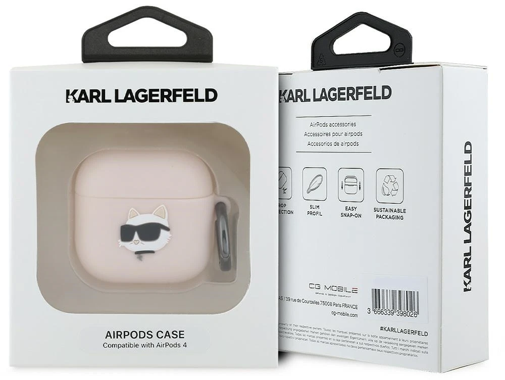 Dėklas Karl Lagerfeld KLA4RUNCHP AirPods 4 cover pink Silicone Choupette Head 3D