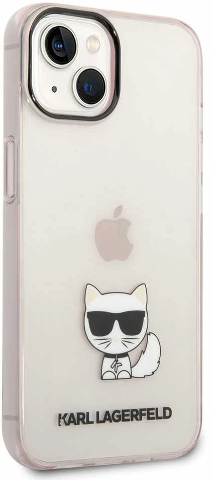 Karl Lagerfeld dėklas, skirtas iPhone 14 Plus 6,7 KLHCP14MCTTRI rožinis kietas dėklas, skirtas Skaidrus Choupette Body