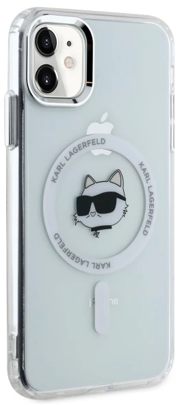 Karl Lagerfeld KLHMN61HLSCHH Apple iPhone 11 / Xr 6.1″ baltos spalvos kietas dėklas IML Metal Choupette Head Mag