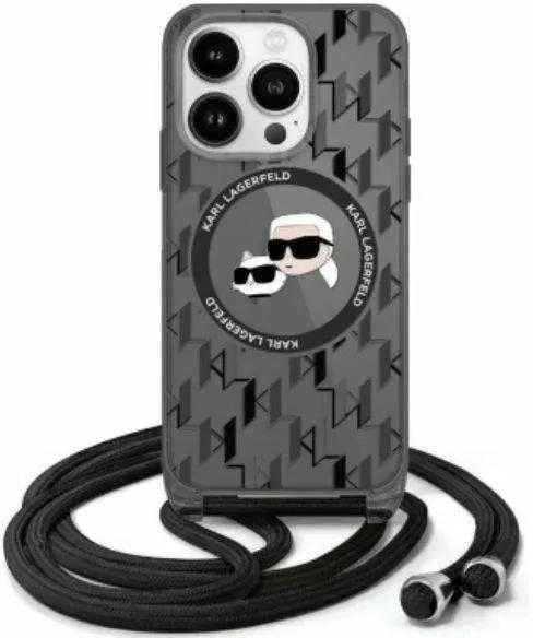 Karl Lagerfeld KLHMP16LHCKCKLCK Apple iPhone 16 Pro 6.3″ juodos spalvos kietas dėklas IML Crossbody Monogram Karl & Chou