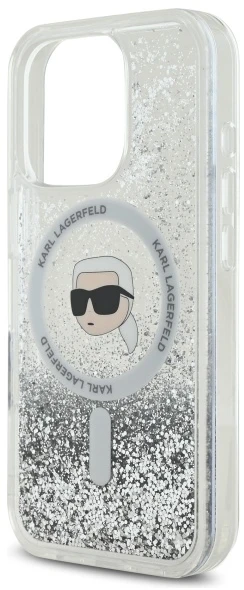 Karl Lagerfeld KLHMP16LLGKISGH Apple iPhone16 Pro 6.3″ kietas dėklas skaidrus Liquid Glitter Karl Head Magsa