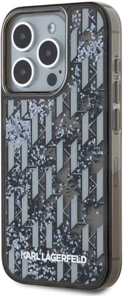 Karl Lagerfeld Liquid Glitter Monogram Gradient dėklas telefonui iPhone 15 Pro Max juodos spalvos