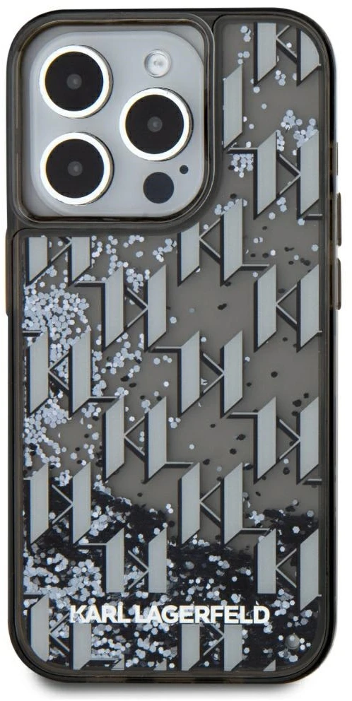 Dėklas Karl Lagerfeld Liquide Glitter Monogram Gradient Apple iPhone 15 Pro juodos spalvos