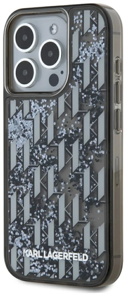 Dėklas Karl Lagerfeld Liquide Glitter Monogram Gradient Apple iPhone 15 Pro juodos spalvos
