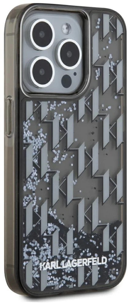 Dėklas Karl Lagerfeld Liquide Glitter Monogram Gradient Apple iPhone 15 Pro juodos spalvos
