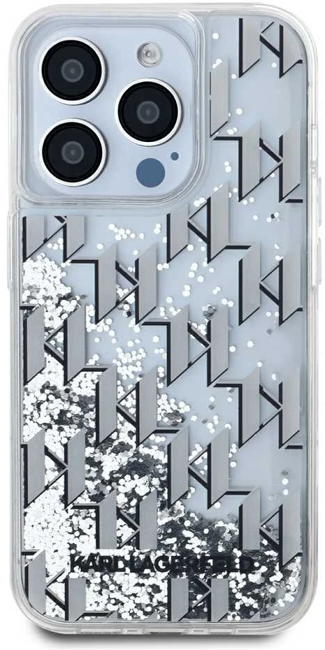 Karl Lagerfeld Liquid Glitter Monogram Gradient dėklas telefonui Apple iPhone 15 Pro Max baltos spalvos
