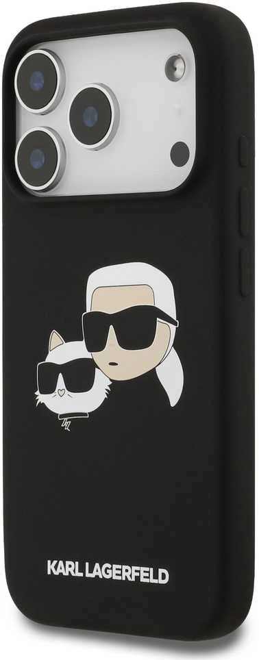 Karl Lagerfeld Liquid Silicone Double Heads MagSafe dėklas skirtas Apple iPhone 17 Pro juodos spalvos