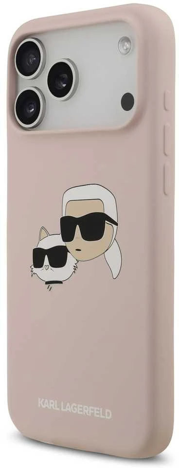 Karl Lagerfeld Liquid Silicone Double Heads MagSafe dėklas skirtas Apple iPhone 17 Pro Max rožinės spalvos