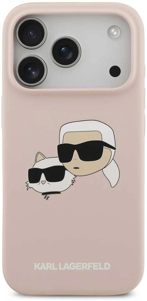Karl Lagerfeld Liquid Silicone Double Heads MagSafe dėklas skirtas Apple iPhone 17 Pro rožinės spalvos