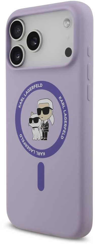 Karl Lagerfeld Liquid Silicone Karl and Choupette MagSafe dėklas skirtas Apple iPhone 17 Pro Max violetinės spalvos
