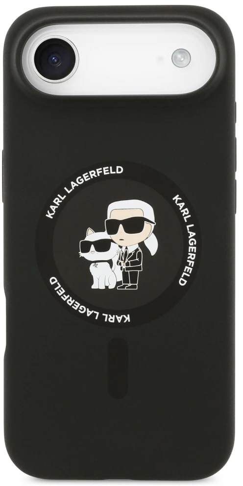 Karl Lagerfeld Silicone Karl&Choupette Ring MagSafe dėklas Apple iPhone Air juodos spalvos