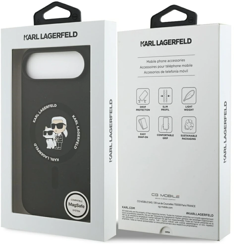 Karl Lagerfeld Silicone Karl&Choupette Ring MagSafe dėklas Apple iPhone Air juodos spalvos