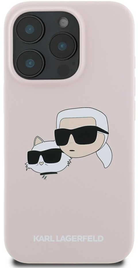 Karl Lagerfeld KLHMP16LSKCHPPLP Apple iPhone 16 Pro 6.3″ rožinės spalvos kietas dėklas Silicone Double Heads Print M