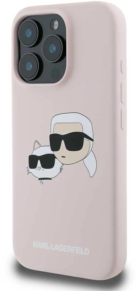 Karl Lagerfeld KLHMP16LSKCHPPLP Apple iPhone 16 Pro 6.3″ rožinės spalvos kietas dėklas Silicone Double Heads Print M