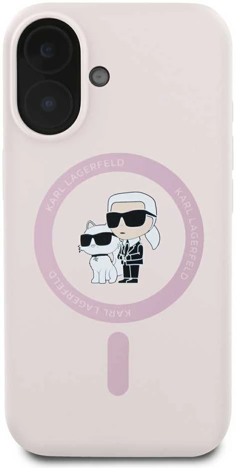 Karl Lagerfeld KLHMP16SSCMKCRHP iPhone 16 6,1 colio eilinis/rožinis kietas dėklas Silikoninis Karl&Choupette galvučių žiedas MagSafe