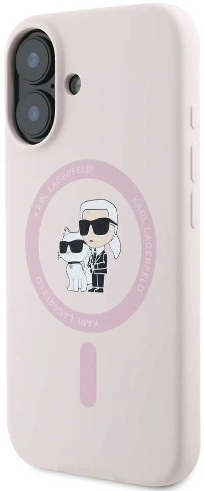 Karl Lagerfeld KLHMP16SSCMKCRHP iPhone 16 6,1 colio eilinis/rožinis kietas dėklas Silikoninis Karl&Choupette galvučių žiedas MagSafe
