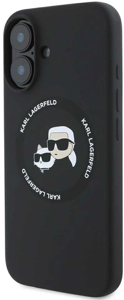 Karl Lagerfeld Liquid silikoninis K&CH Heads MagSafe Apple iPhone 16 dėklas telefonui juodos spalvos