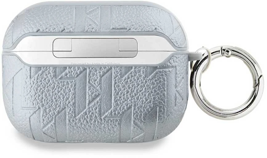 Karl Lagerfeld PU Embossed Karl and Choupette Heads dėklas ausinėms AirPods Pro 2 sidabrinės spalvos