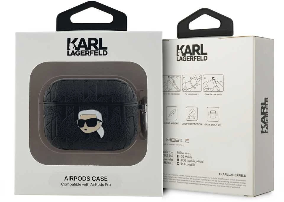 Karl Lagerfeld PU Embossed Karl Head dėklas ausinėms AirPods Pro juodos spalvos