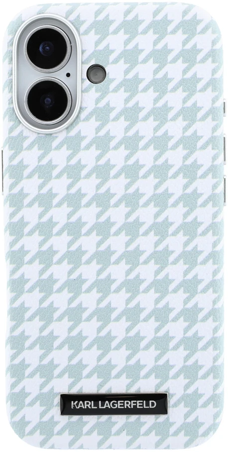 Karl Lagerfeld PU Houndstooth dervos plokštelės MagSafe dėklas, skirtas iPhone 17, Mėlyna