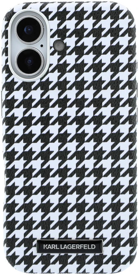 Karl Lagerfeld PU Houndstooth Resin Plate MagSafe dėklas skirtas Apple iPhone 17 juodos spalvos