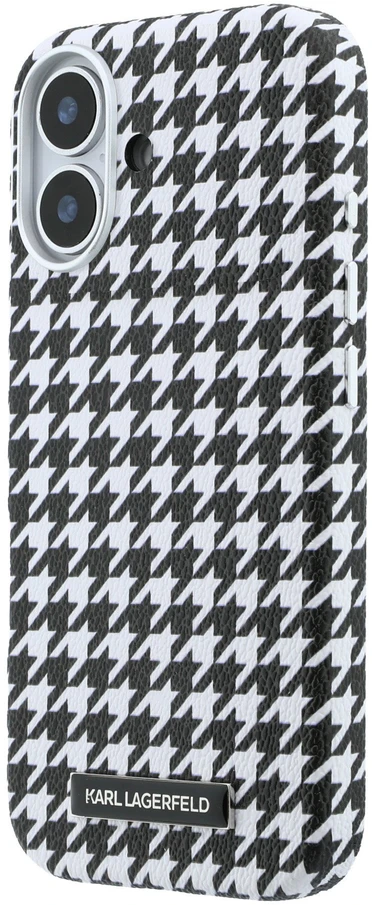 Karl Lagerfeld PU Houndstooth Resin Plate MagSafe dėklas skirtas Apple iPhone 17 juodos spalvos