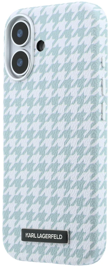 Karl Lagerfeld PU Houndstooth dervos plokštelės MagSafe dėklas, skirtas iPhone 17, Mėlyna