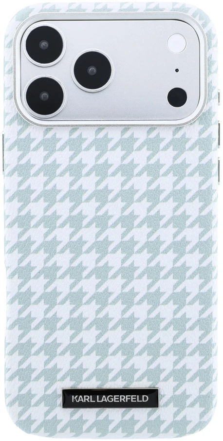 Karl Lagerfeld PU Houndstooth Resin Plate MagSafe dėklas skirtas Apple iPhone 17 Pro Max Mėlyna