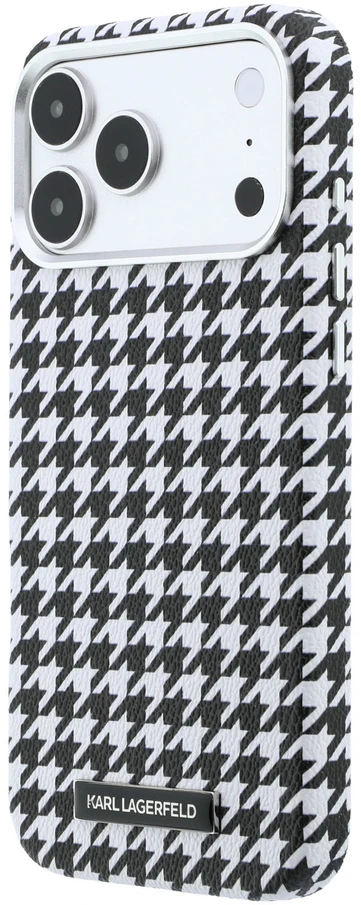 Karl Lagerfeld PU Houndstooth Resin Plate MagSafe dėklas skirtas iPhone 17 Pro Max juodos spalvos