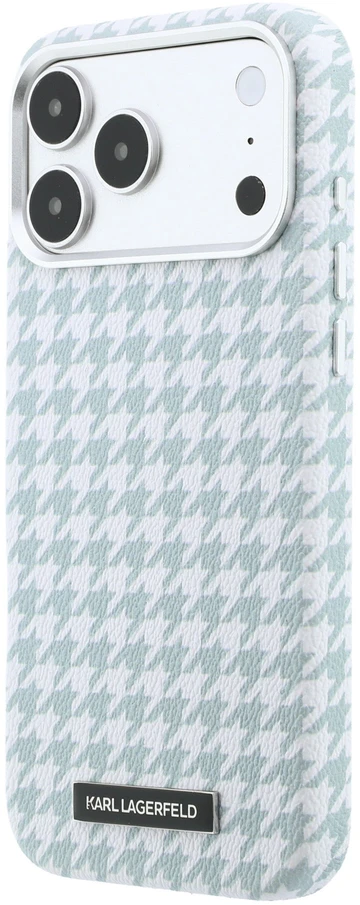 Karl Lagerfeld PU Houndstooth Resin Plate MagSafe dėklas skirtas Apple iPhone 17 Pro Max Mėlyna
