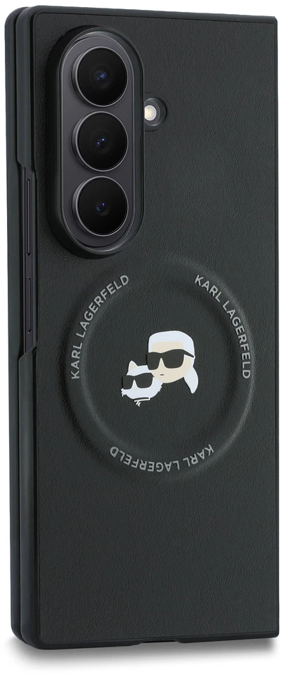 Karl Lagerfeld PU Karl and Choupette Heads Magnetic dėklas Samsung Galaxy Z Fold 8 Ultra juodos spalvos