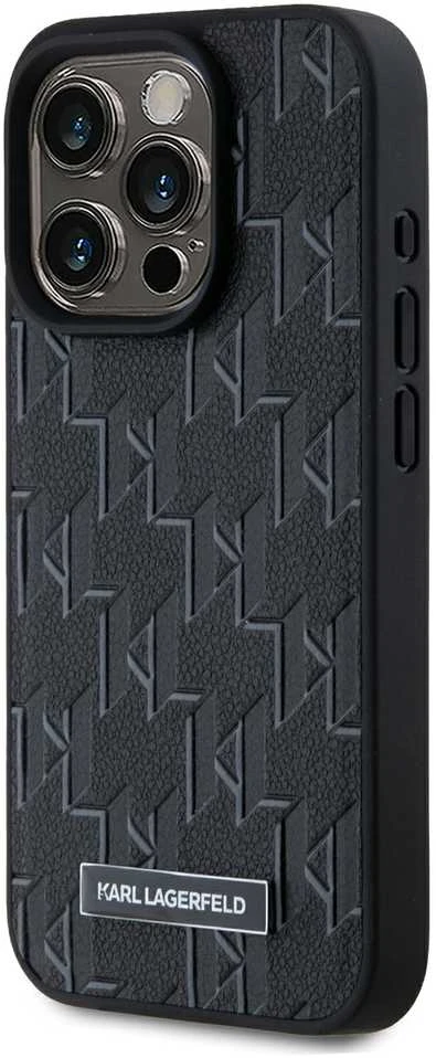 Karl Lagerfeld KLHMP15LPKHPORPK Apple iPhone15 Pro 6.1″ kietas dėklas juodos spalvos Leather Monogram Metal Logo MagSafe