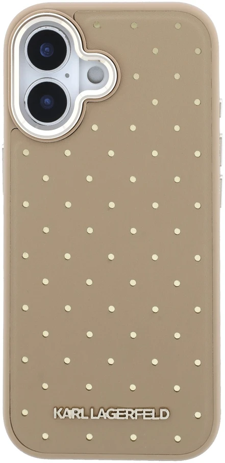Karl Lagerfeld PU Perforated Gold Dots MagSafe dėklas skirtas iPhone 17 rusvai gelsvas