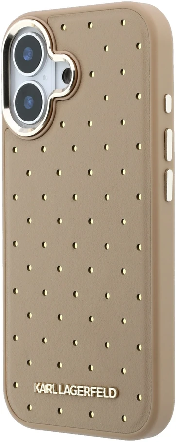 Karl Lagerfeld PU Perforated Gold Dots MagSafe dėklas skirtas iPhone 17 rusvai gelsvas