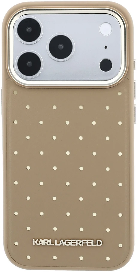 Karl Lagerfeld PU Perforated Gold Dots MagSafe dėklas skirtas Apple iPhone 17 Pro rusvai gelsvas