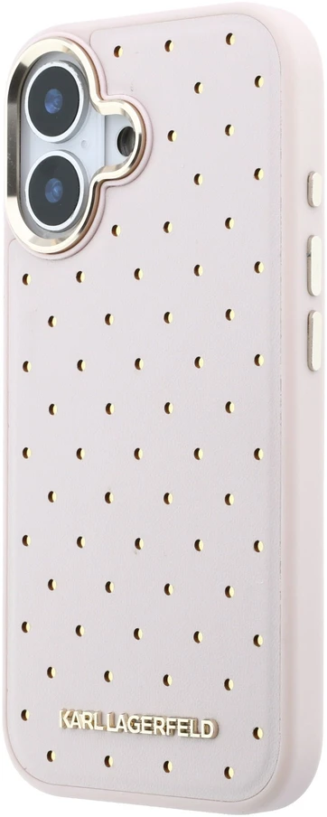 Karl Lagerfeld PU Perforated Gold Dots MagSafe dėklas skirtas Apple iPhone 17 rožinės spalvos