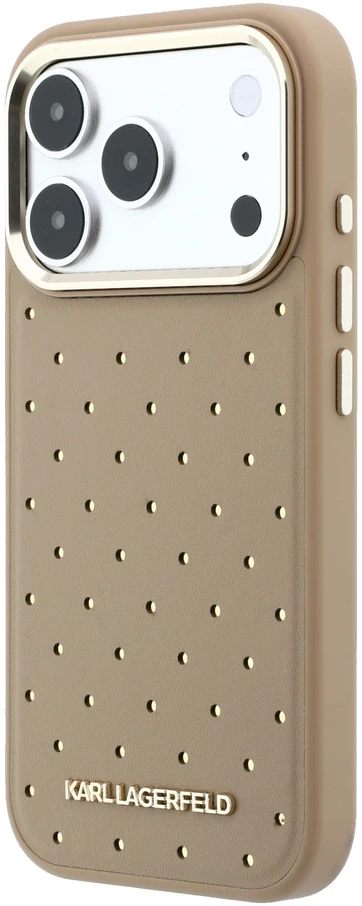 Karl Lagerfeld PU Perforated Gold Dots MagSafe dėklas skirtas Apple iPhone 17 Pro rusvai gelsvas