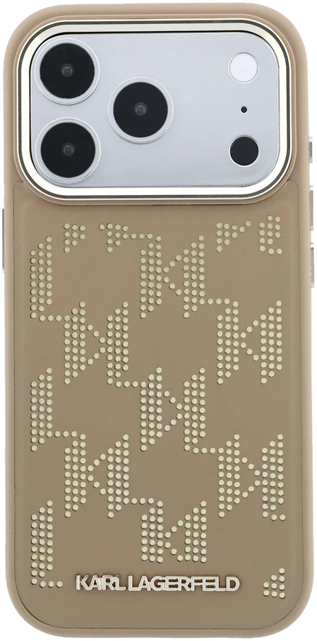 Karl Lagerfeld PU Perforated Monogram MagSafe dėklas skirtas iPhone 17 Pro Max rusvai gelsvas