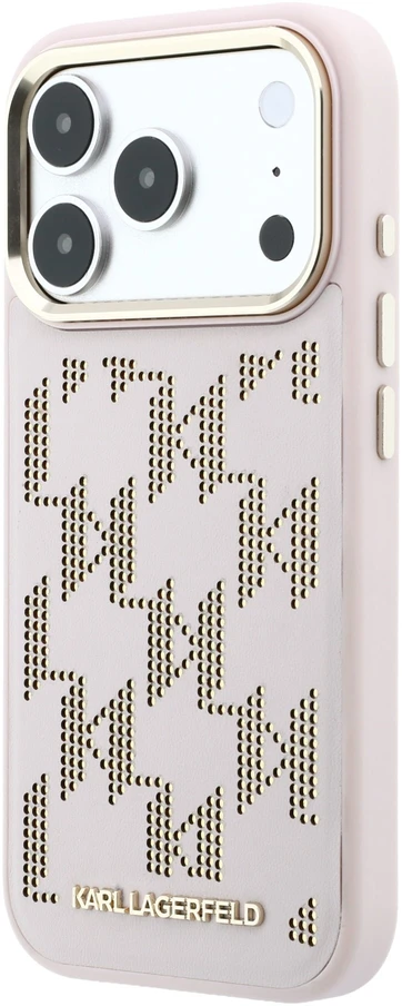 Karl Lagerfeld PU Perforated Monogram MagSafe dėklas skirtas Apple iPhone 17 Pro rožinės spalvos