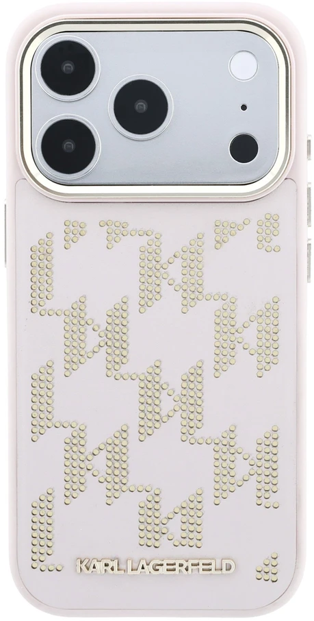 Karl Lagerfeld PU Perforated Monogram MagSafe dėklas skirtas Apple iPhone 17 Pro rožinės spalvos