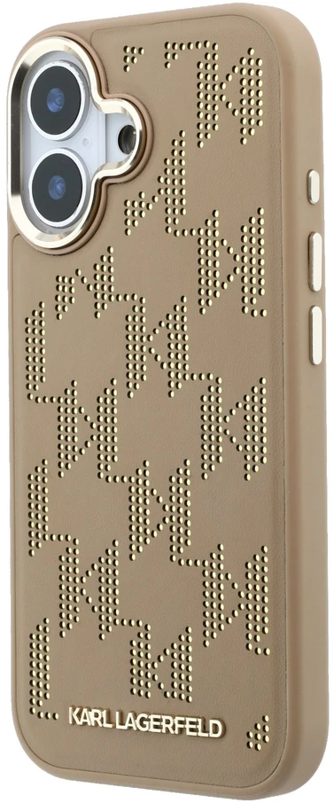 Karl Lagerfeld PU Perforated Monogram MagSafe dėklas skirtas iPhone 17 rusvai gelsvas