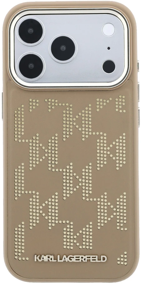 Karl Lagerfeld PU Perforated Monogram MagSafe dėklas skirtas Apple iPhone 17 Pro rusvai gelsvas
